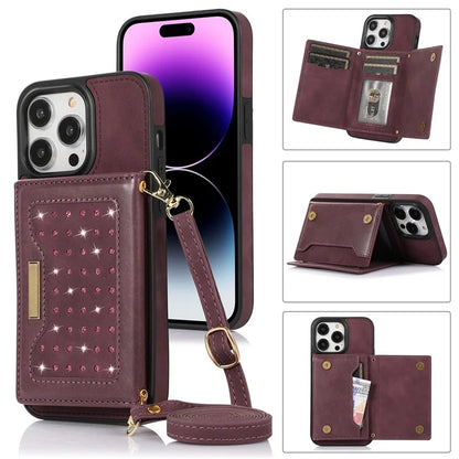 For iPhone 16 Pro Case Wallet RFID Blocking TPU Leather Phone Cover with Lanyard
