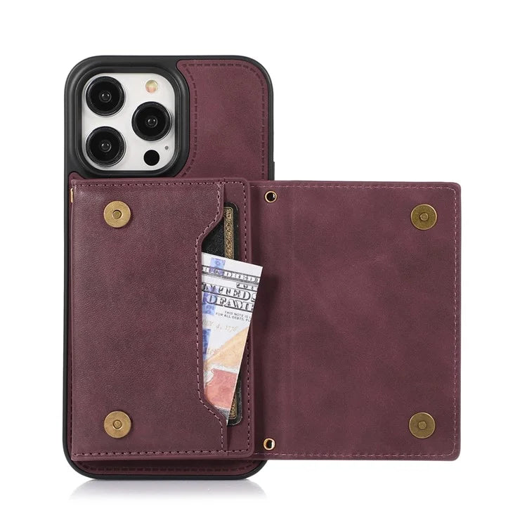 For iPhone 16 Pro Case Wallet RFID Blocking TPU Leather Phone Cover with Lanyard