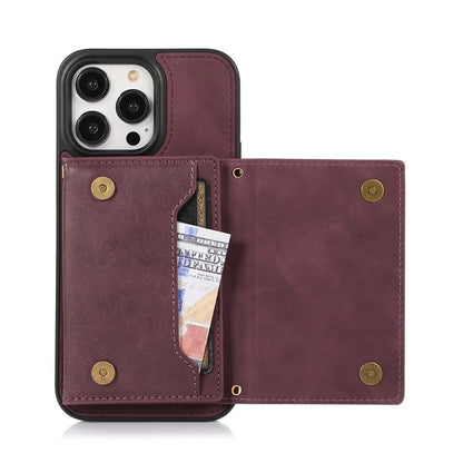 For iPhone 16 Pro Case Wallet RFID Blocking TPU Leather Phone Cover with Lanyard