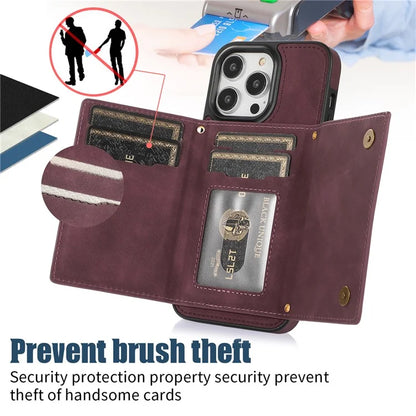 For iPhone 16 Pro Case Wallet RFID Blocking TPU Leather Phone Cover with Lanyard
