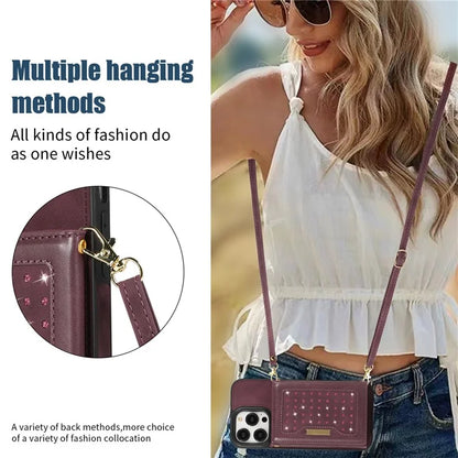 For iPhone 16 Pro Case Wallet RFID Blocking TPU Leather Phone Cover with Lanyard