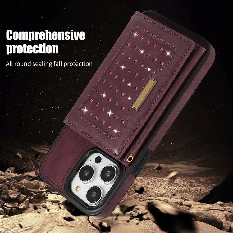 For iPhone 16 Pro Case Wallet RFID Blocking TPU Leather Phone Cover with Lanyard