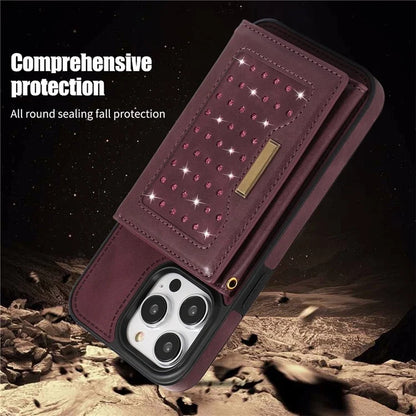 For iPhone 16 Pro Case Wallet RFID Blocking TPU Leather Phone Cover with Lanyard