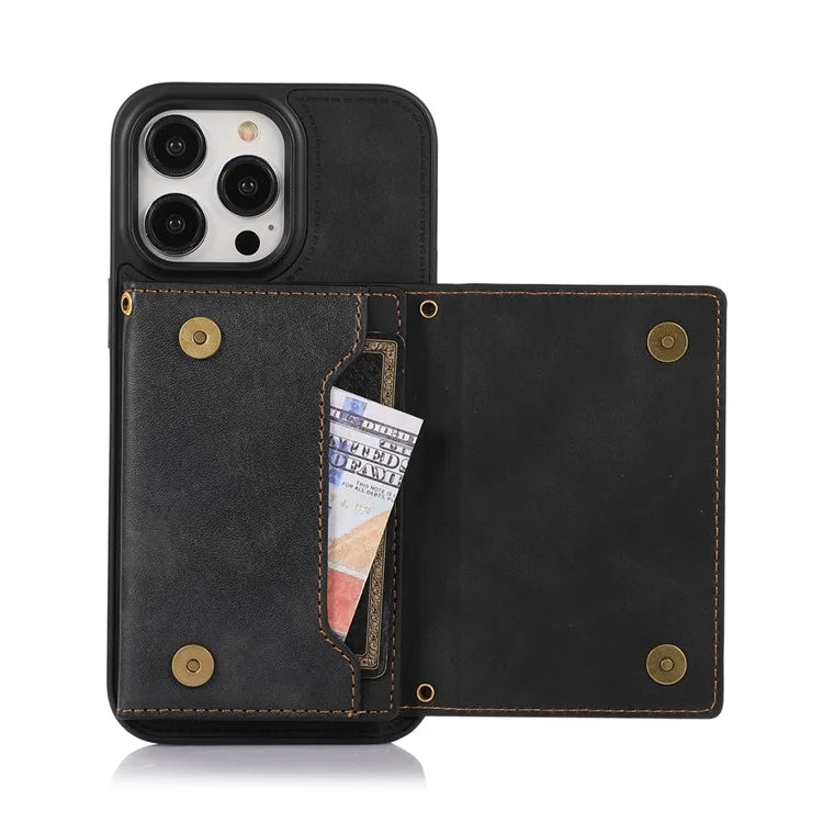 For iPhone 16 Pro Case Wallet RFID Blocking TPU Leather Phone Cover with Lanyard