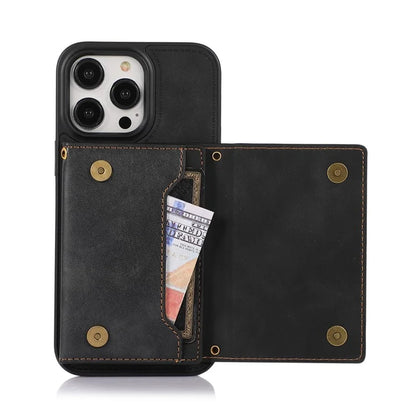 For iPhone 16 Pro Case Wallet RFID Blocking TPU Leather Phone Cover with Lanyard