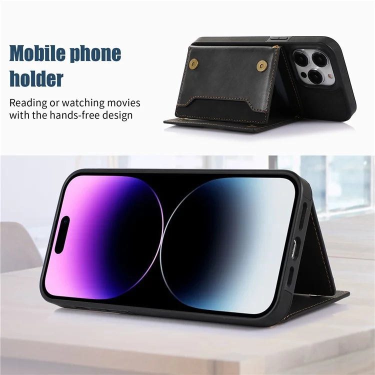 For iPhone 16 Pro Case Wallet RFID Blocking TPU Leather Phone Cover with Lanyard
