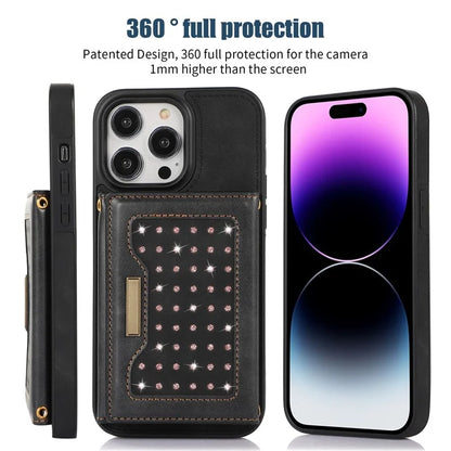 For iPhone 16 Pro Case Wallet RFID Blocking TPU Leather Phone Cover with Lanyard