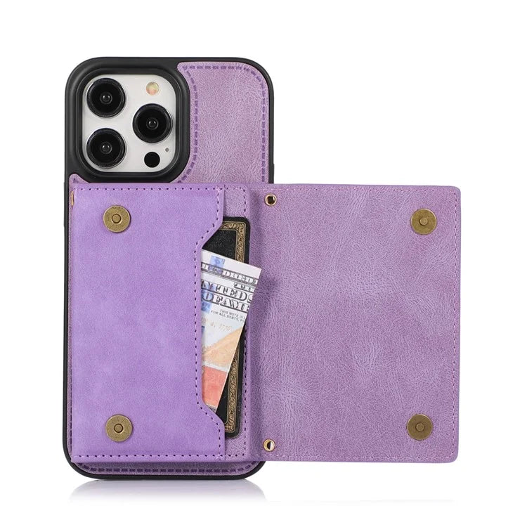 For iPhone 16 Pro Max Kickstand Case with Lanyard TPU Leather Wallet Phone Cover RFID Blocking