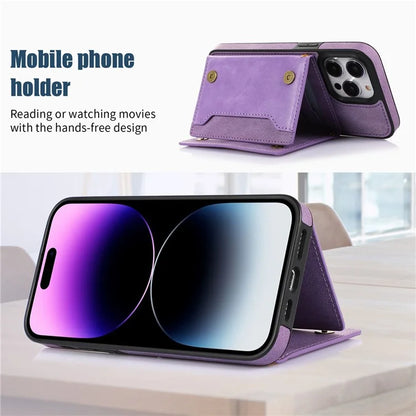 For iPhone 16 Pro Max Kickstand Case with Lanyard TPU Leather Wallet Phone Cover RFID Blocking