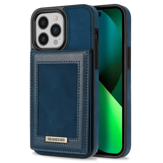 N.BEKUS For iPhone 16 Pro Max Card Slots Case RFID Blocking Leather+TPU Kickstand Phone Cover