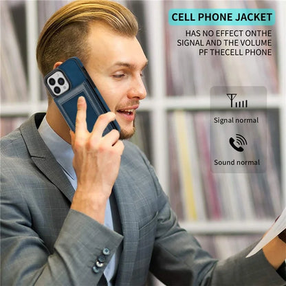 N.BEKUS For iPhone 16 Pro Max Card Slots Case RFID Blocking Leather+TPU Kickstand Phone Cover