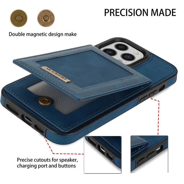 N.BEKUS For iPhone 16 Pro Max Card Slots Case RFID Blocking Leather+TPU Kickstand Phone Cover