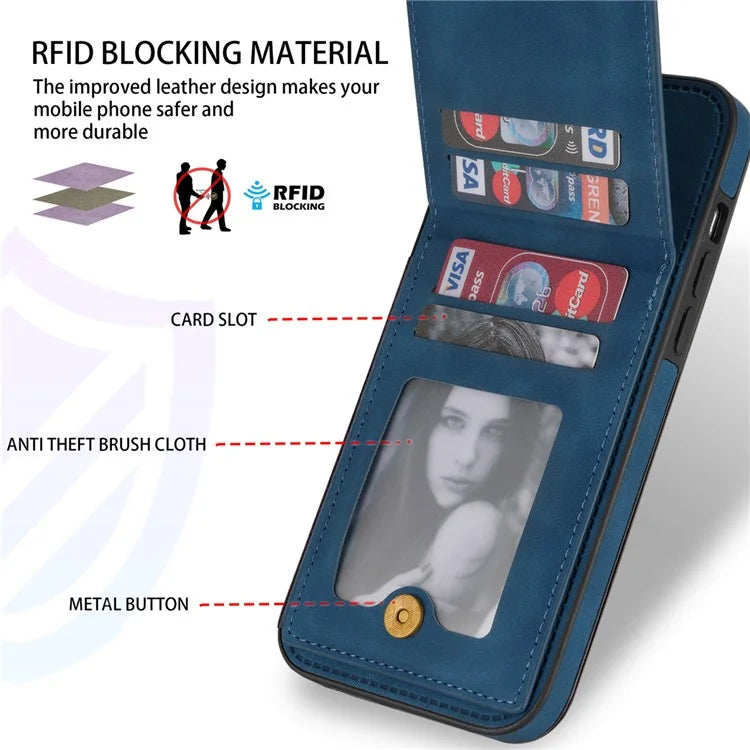 N.BEKUS For iPhone 16 Pro Max Card Slots Case RFID Blocking Leather+TPU Kickstand Phone Cover
