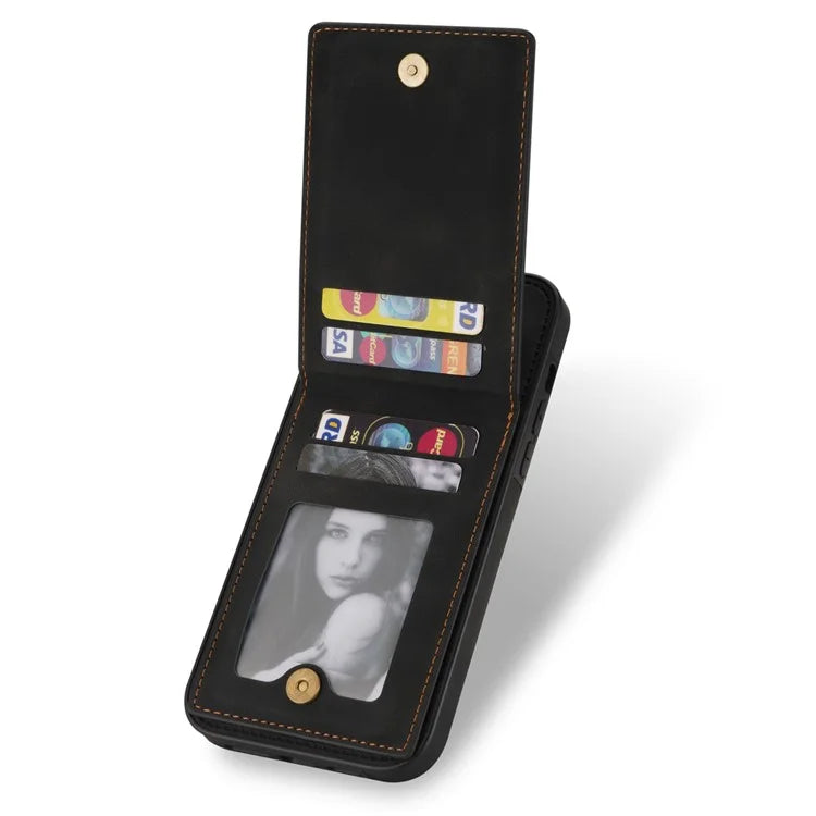 N.BEKUS For iPhone 16 Pro Max Card Slots Case RFID Blocking Leather+TPU Kickstand Phone Cover