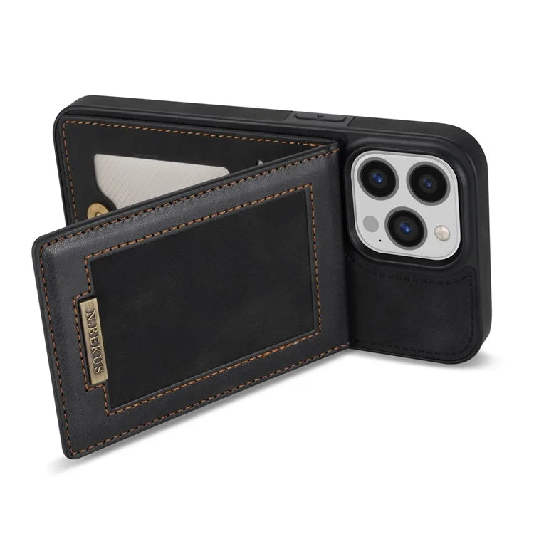 N.BEKUS For iPhone 16 Pro Max Card Slots Case RFID Blocking Leather+TPU Kickstand Phone Cover