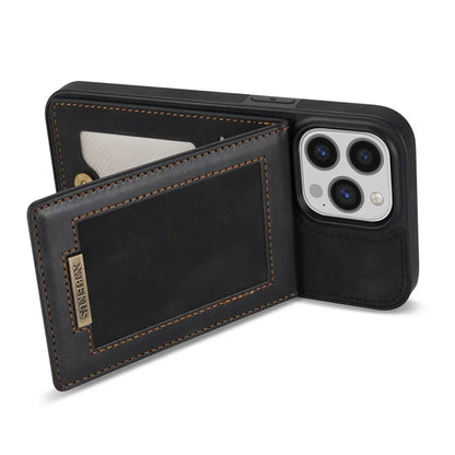 N.BEKUS For iPhone 16 Pro Max Card Slots Case RFID Blocking Leather+TPU Kickstand Phone Cover