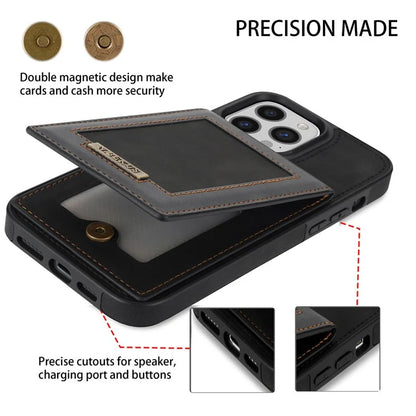 N.BEKUS For iPhone 16 Pro Max Card Slots Case RFID Blocking Leather+TPU Kickstand Phone Cover