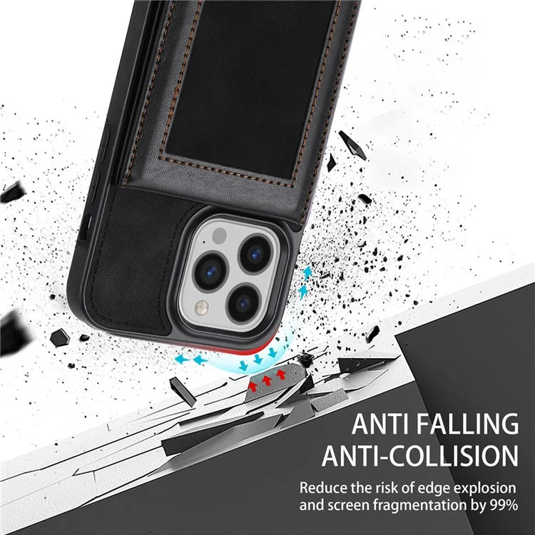 N.BEKUS For iPhone 16 Pro Max Card Slots Case RFID Blocking Leather+TPU Kickstand Phone Cover