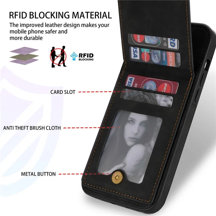 N.BEKUS For iPhone 16 Pro Max Card Slots Case RFID Blocking Leather+TPU Kickstand Phone Cover
