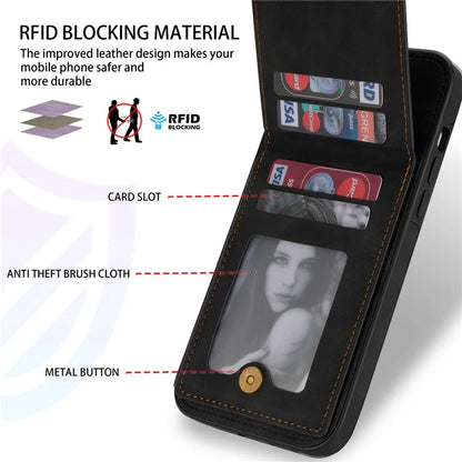 N.BEKUS For iPhone 16 Pro Max Card Slots Case RFID Blocking Leather+TPU Kickstand Phone Cover