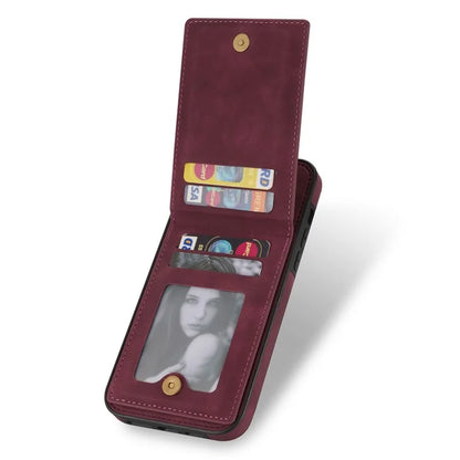 N.BEKUS For iPhone 16 Pro Max Card Slots Case RFID Blocking Leather+TPU Kickstand Phone Cover
