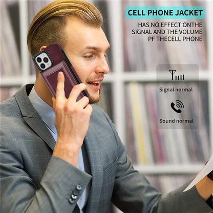 N.BEKUS For iPhone 16 Pro Max Card Slots Case RFID Blocking Leather+TPU Kickstand Phone Cover