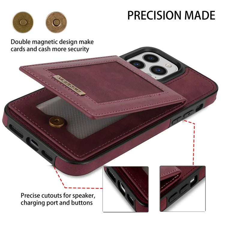 N.BEKUS For iPhone 16 Pro Max Card Slots Case RFID Blocking Leather+TPU Kickstand Phone Cover