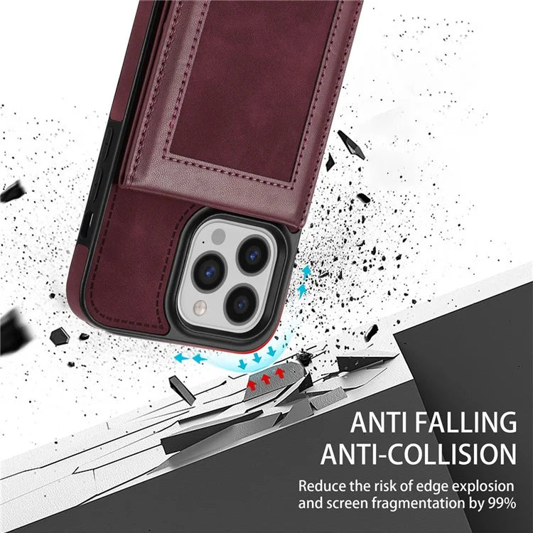 N.BEKUS For iPhone 16 Pro Max Card Slots Case RFID Blocking Leather+TPU Kickstand Phone Cover