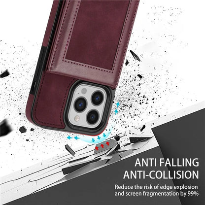N.BEKUS For iPhone 16 Pro Max Card Slots Case RFID Blocking Leather+TPU Kickstand Phone Cover