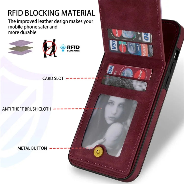 N.BEKUS For iPhone 16 Pro Max Card Slots Case RFID Blocking Leather+TPU Kickstand Phone Cover