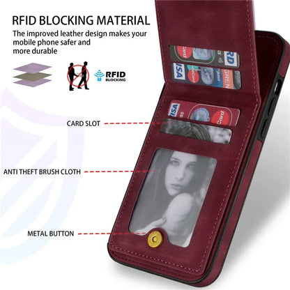 N.BEKUS For iPhone 16 Pro Max Card Slots Case RFID Blocking Leather+TPU Kickstand Phone Cover