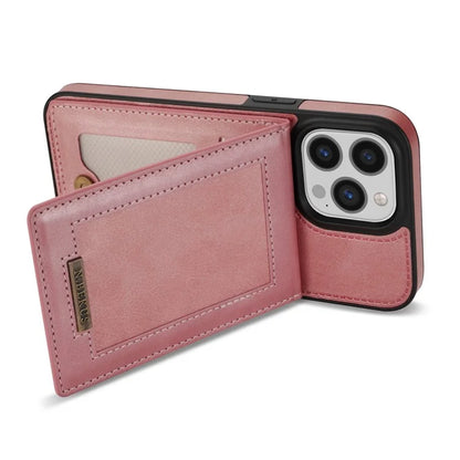 N.BEKUS For iPhone 16 Pro Max Card Slots Case RFID Blocking Leather+TPU Kickstand Phone Cover