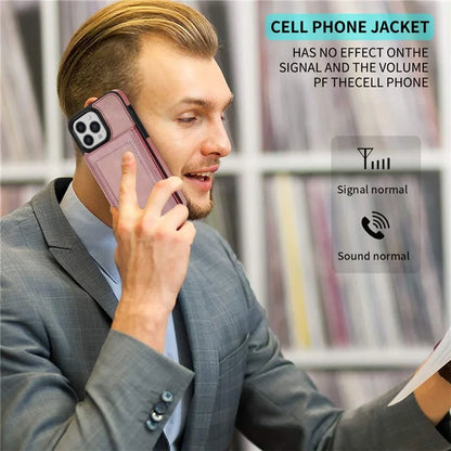 N.BEKUS For iPhone 16 Pro Max Card Slots Case RFID Blocking Leather+TPU Kickstand Phone Cover