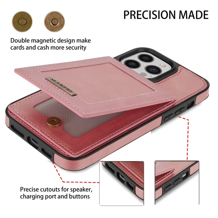 N.BEKUS For iPhone 16 Pro Max Card Slots Case RFID Blocking Leather+TPU Kickstand Phone Cover