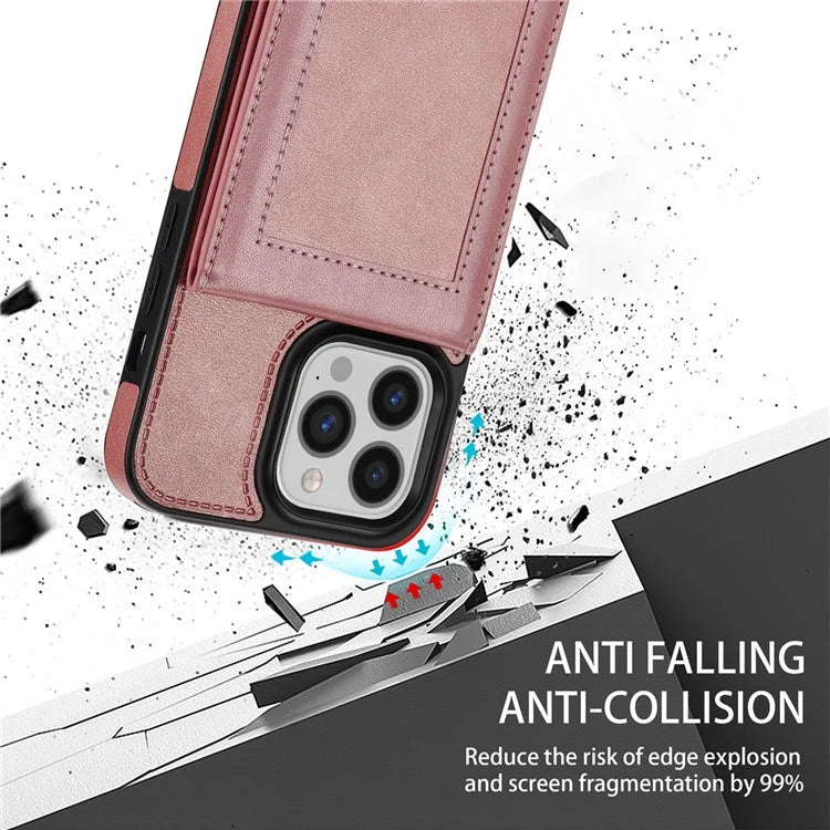 N.BEKUS For iPhone 16 Pro Max Card Slots Case RFID Blocking Leather+TPU Kickstand Phone Cover