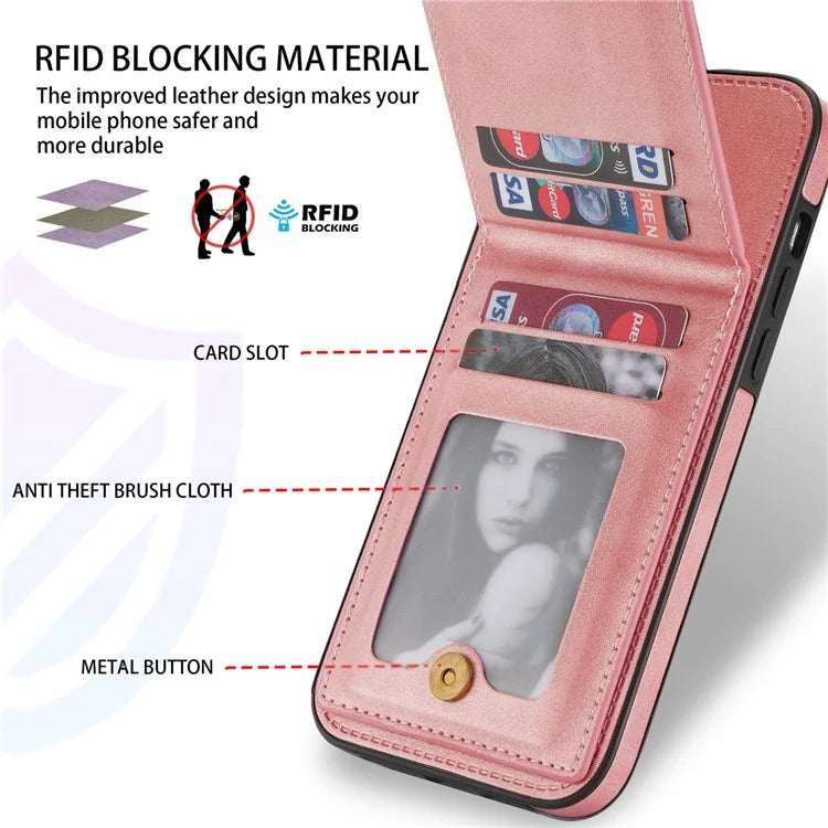N.BEKUS For iPhone 16 Pro Max Card Slots Case RFID Blocking Leather+TPU Kickstand Phone Cover