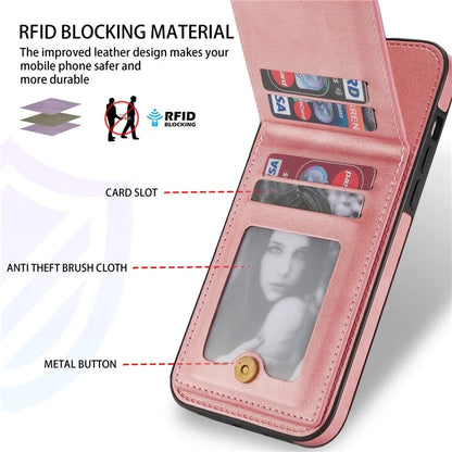 N.BEKUS For iPhone 16 Pro Max Card Slots Case RFID Blocking Leather+TPU Kickstand Phone Cover