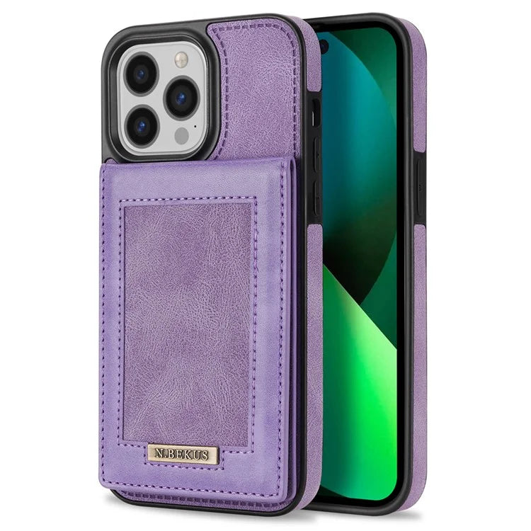 N.BEKUS For iPhone 16 Pro Max Card Slots Case RFID Blocking Leather+TPU Kickstand Phone Cover