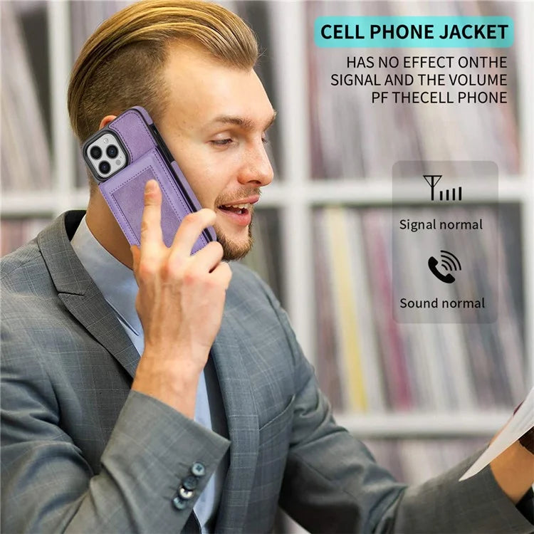 N.BEKUS For iPhone 16 Pro Max Card Slots Case RFID Blocking Leather+TPU Kickstand Phone Cover