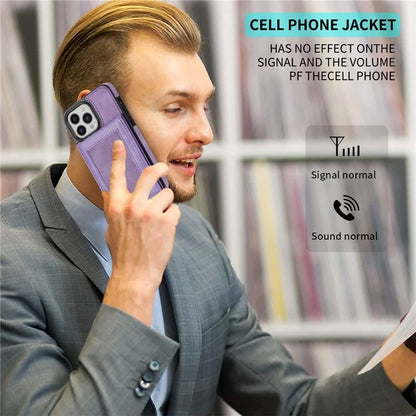 N.BEKUS For iPhone 16 Pro Max Card Slots Case RFID Blocking Leather+TPU Kickstand Phone Cover