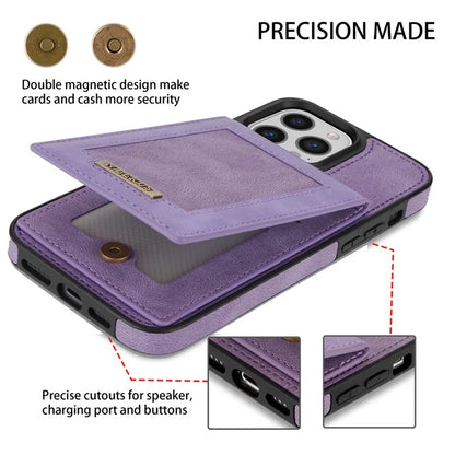 N.BEKUS For iPhone 16 Pro Max Card Slots Case RFID Blocking Leather+TPU Kickstand Phone Cover