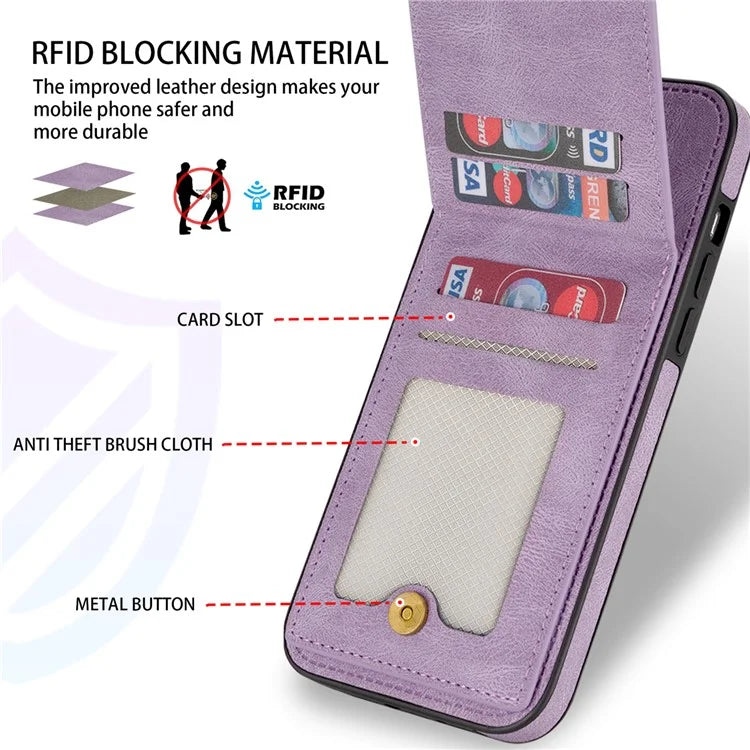 N.BEKUS For iPhone 16 Pro Max Card Slots Case RFID Blocking Leather+TPU Kickstand Phone Cover