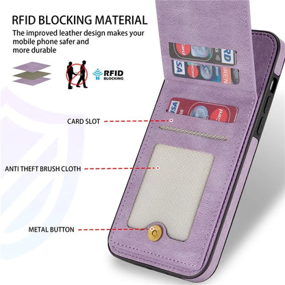 N.BEKUS For iPhone 16 Pro Max Card Slots Case RFID Blocking Leather+TPU Kickstand Phone Cover