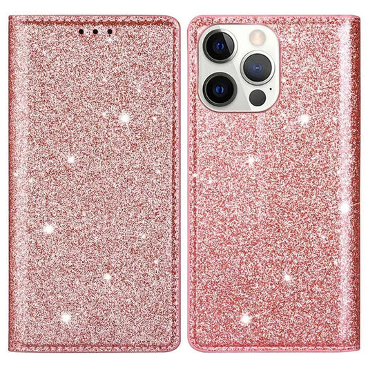 For iPhone 16 Pro Max Case Glittery PU Leather+TPU Card Slot Phone Cover