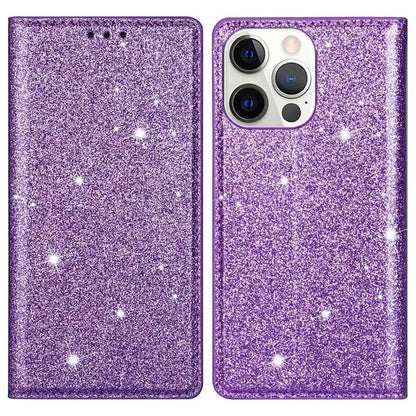 For iPhone 16 Pro Case Glittery Card Slot PU+TPU Phone Cover