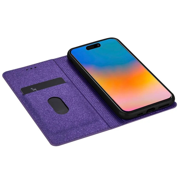 For iPhone 16 Pro Case Glittery Card Slot PU+TPU Phone Cover