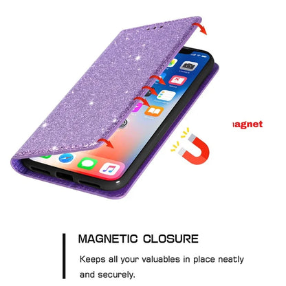 For iPhone 16 Pro Case Glittery Card Slot PU+TPU Phone Cover