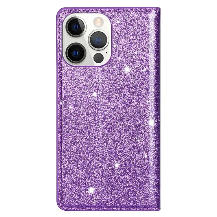 For iPhone 16 Pro Case Glittery Card Slot PU+TPU Phone Cover