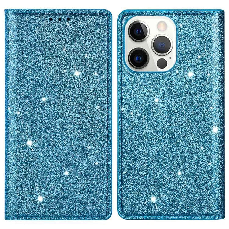 For iPhone 16 Pro Case Glittery Card Slot PU+TPU Phone Cover