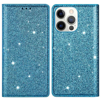 For iPhone 16 Pro Case Glittery Card Slot PU+TPU Phone Cover
